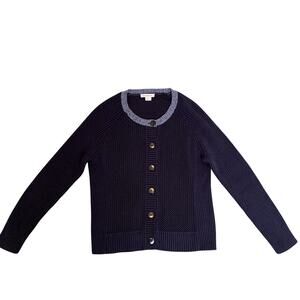 Women's Navy Cardigan Sweater Size L 100% Cotton
